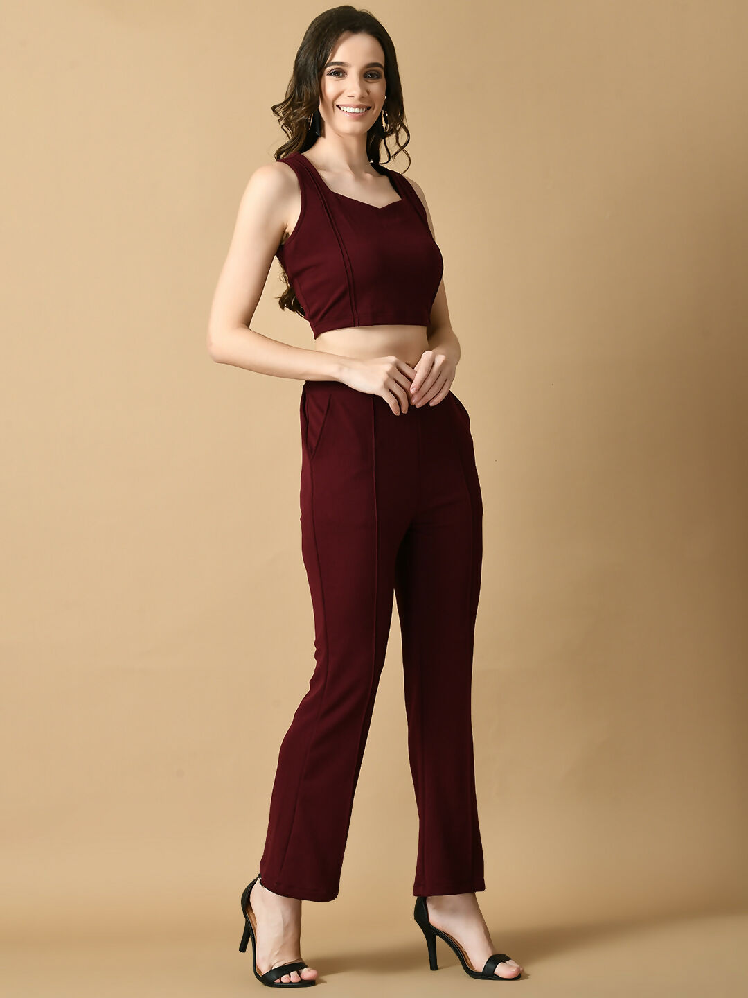 Myshka Women's Magenta Solid Top With Trousers - Swadesiicart