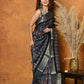 Very Much Indian Modal Silk Ajrakh Handblock Printed Natural Dyes With Designer Border Saree - Black | Swadesiicart