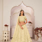 Aastha Fashion Lemon Yellow Butterfly Net White Cotton Thread Work, Zari Work And Sandwich Sequence Work Embroidery Wedding Wear Lehenga Choli