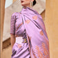 Lilac Purple Pure Satin Zari Weaving Wedding Festive Saree - Emponline | Swadesiicart