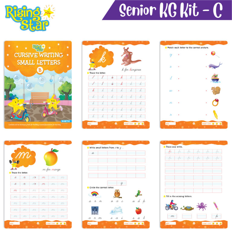 Rising Star Preschool Learning Senior KG Kit C| Cursive Writing Alphabet Letters| General Knowledge| Rhymes & Stories| Worksheets & Assessment Sheet - Swadesiicart