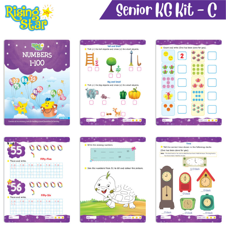Rising Star Preschool Learning Senior KG Kit C| Cursive Writing Alphabet Letters| General Knowledge| Rhymes & Stories| Worksheets & Assessment Sheet - Swadesiicart