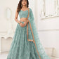 Aastha Fashion Ocean Blue Butterfly Net Tone To Tone Thread Work, Sequence Work And Original Mirror Work Embroidery Wedding Wear Lehenga Choli