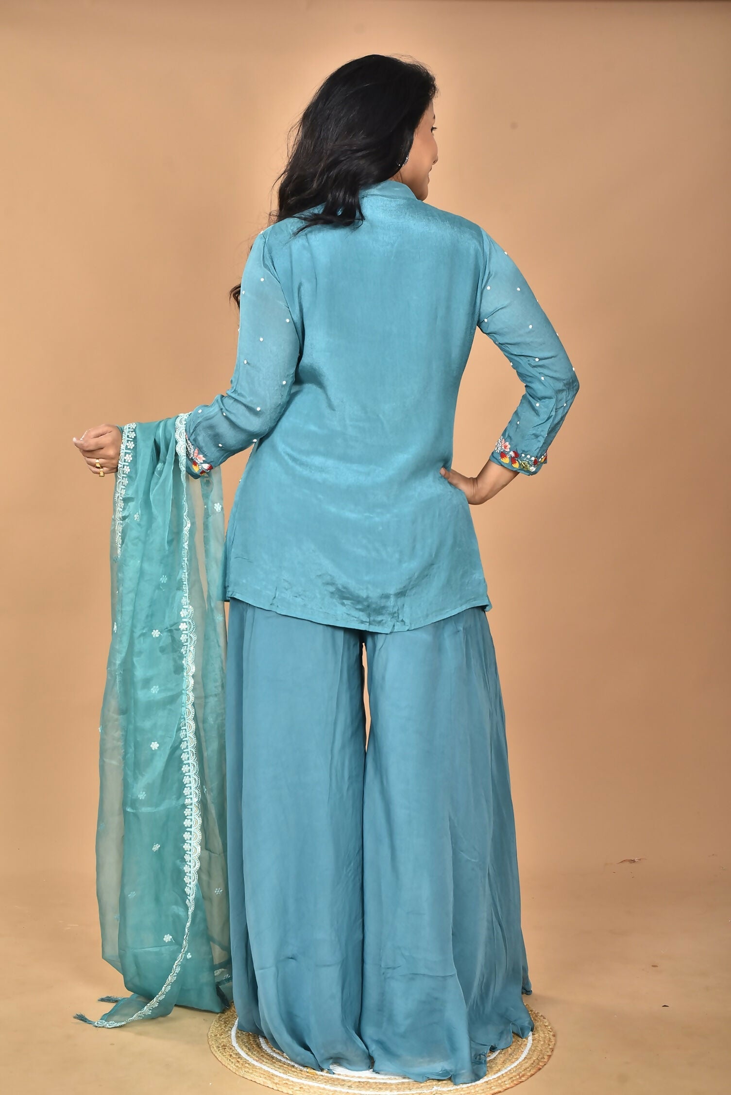 Morchari Women And Hand Embroidery Palazzo Set-Green - Swadesiicart