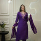 The52 Purple Women's Gorgeous Vichitra Fabric Embroidered Work Straight Kurta Pant and Dupatta Set - Swadesiicart