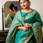 Vishnu Weaves Women's Rama Handloom Raw Silk Woven Border Saree with Unstitched Blouse - Swadesiicart