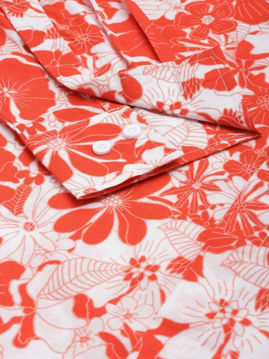 Red & White Men pure Cotton Floral Printed Straight Kurta - Mahotsav | Swadesiicart