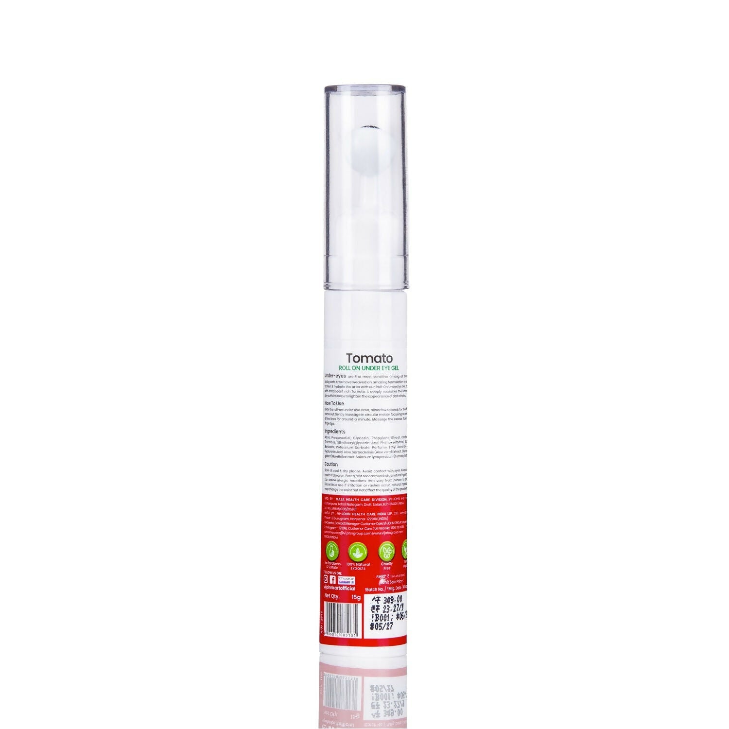 VI-JOHN Prakritik Tomato Under Eye Gel, Reduces Dark Circles, Puffiness,Fine Lines 100% Bioactives | Swadesiicart