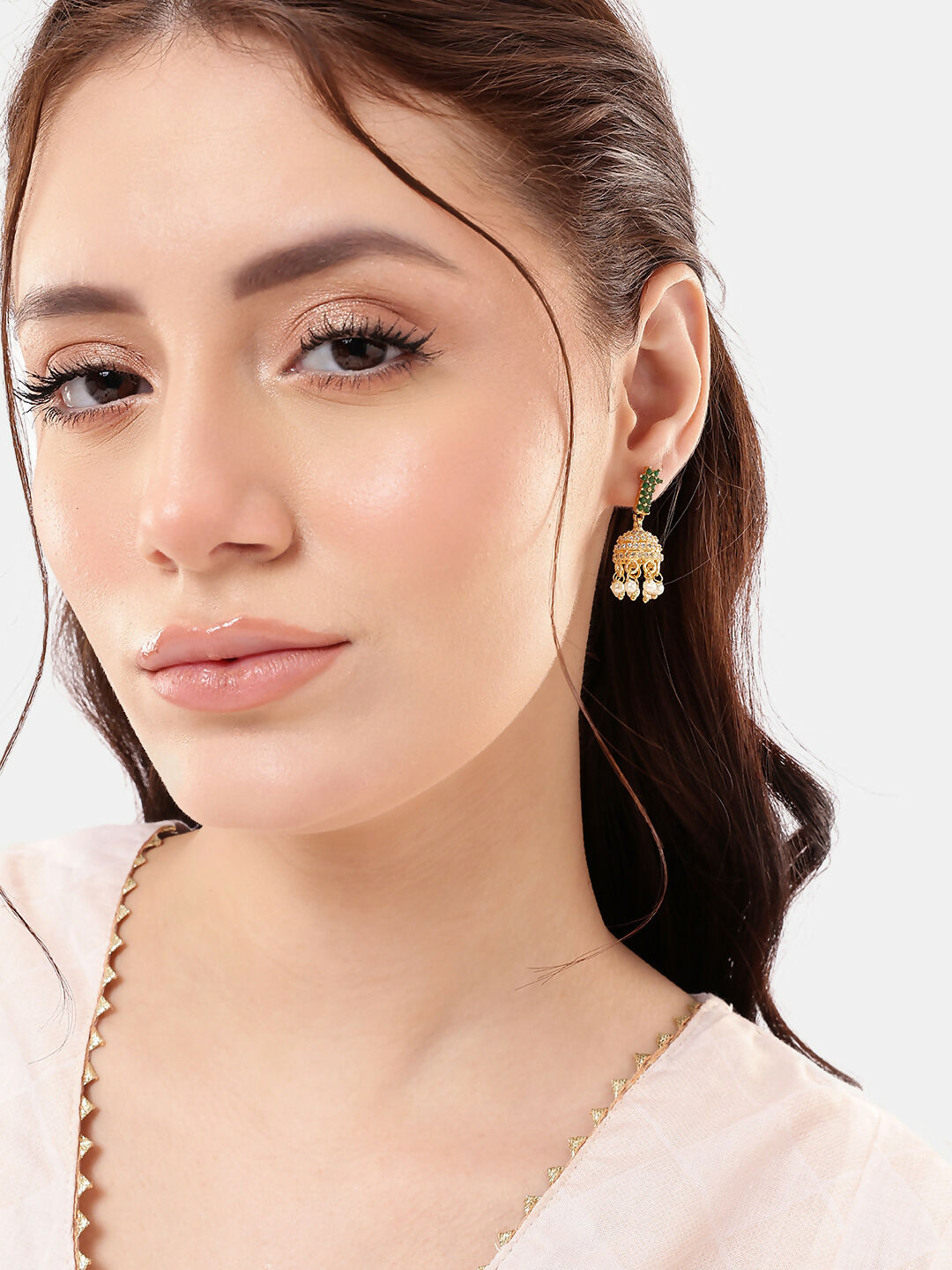 Nuyug 22K Gold Plated Pearl Belle Mini Jhumki Earrings | Swadesiicart