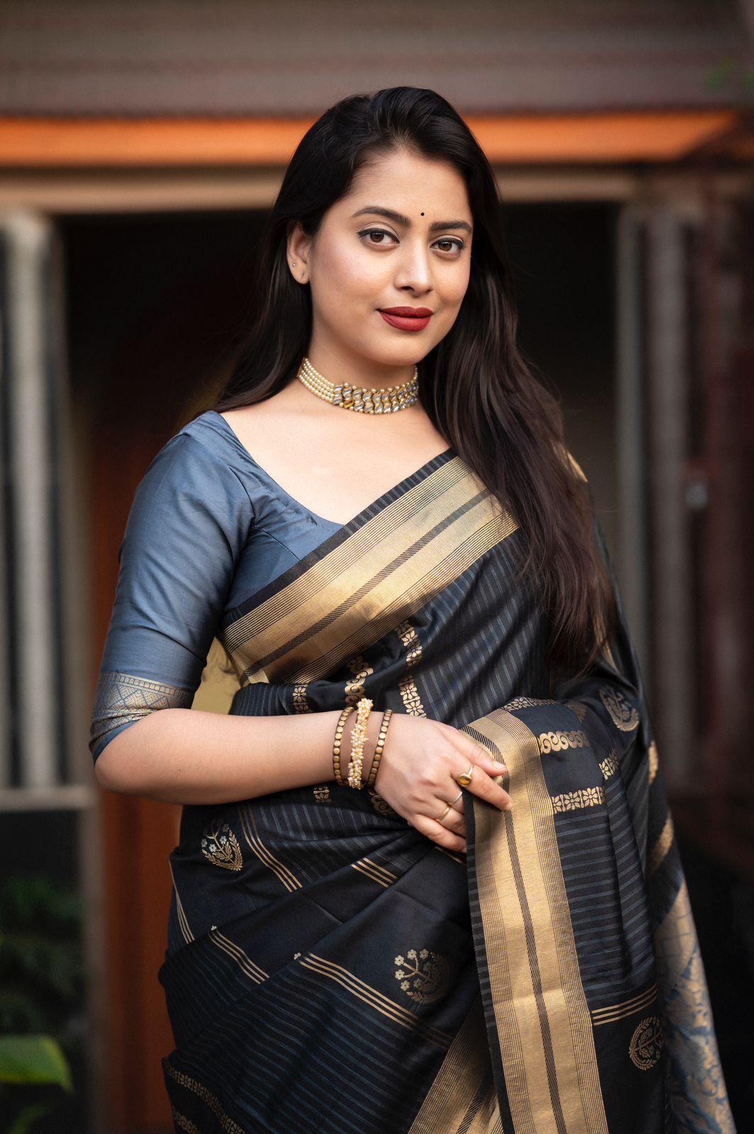 Blue Silk Woven Saree with Unstitched Blouse - Hiral Fashion | Swadesiicart