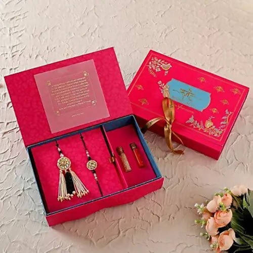 Jewel Design Lumba Rakhi Set & Kaju Katli Box | Swadesiicart