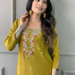 The52 Mustard Gorgeous Embroidered Viscose Chanderi Fabric Straight Kurta Pant with Dupatta Set - Swadesiicart