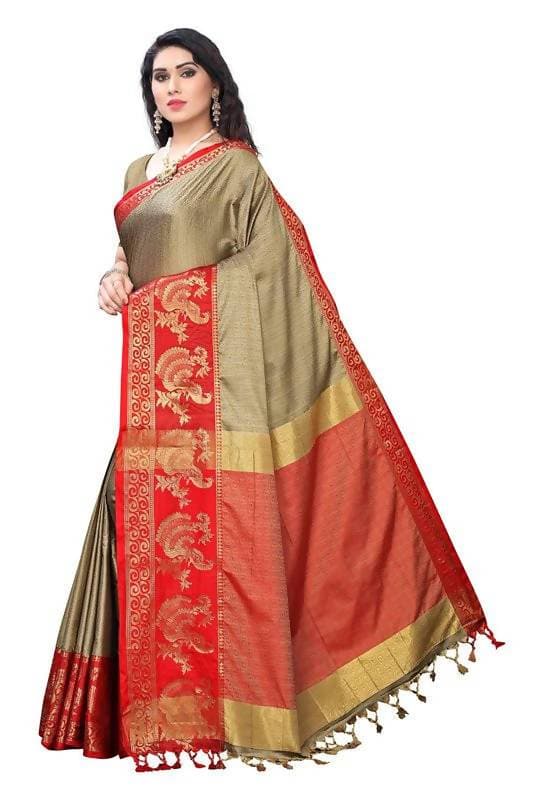 Vamika Banarasi Jacquard Weaving Brown Saree (DHONI CHIKU) | Swadesiicart