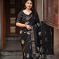Black Cotton Crepe Batik Print Saree with Unstitched Blouse - Hiral Fashion | Swadesiicart