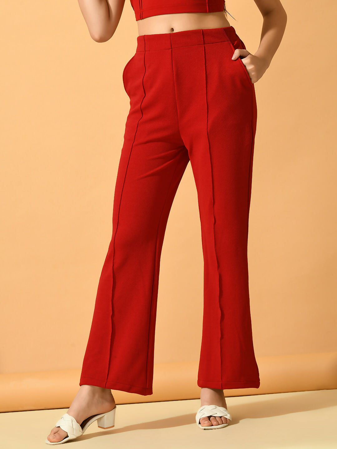 Myshka Women's Red Solid Top With Trousers - Swadesiicart