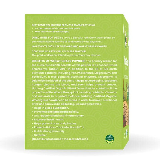 Nutriorg Certified Organic Wheatgrass Powder - Swadesiicart