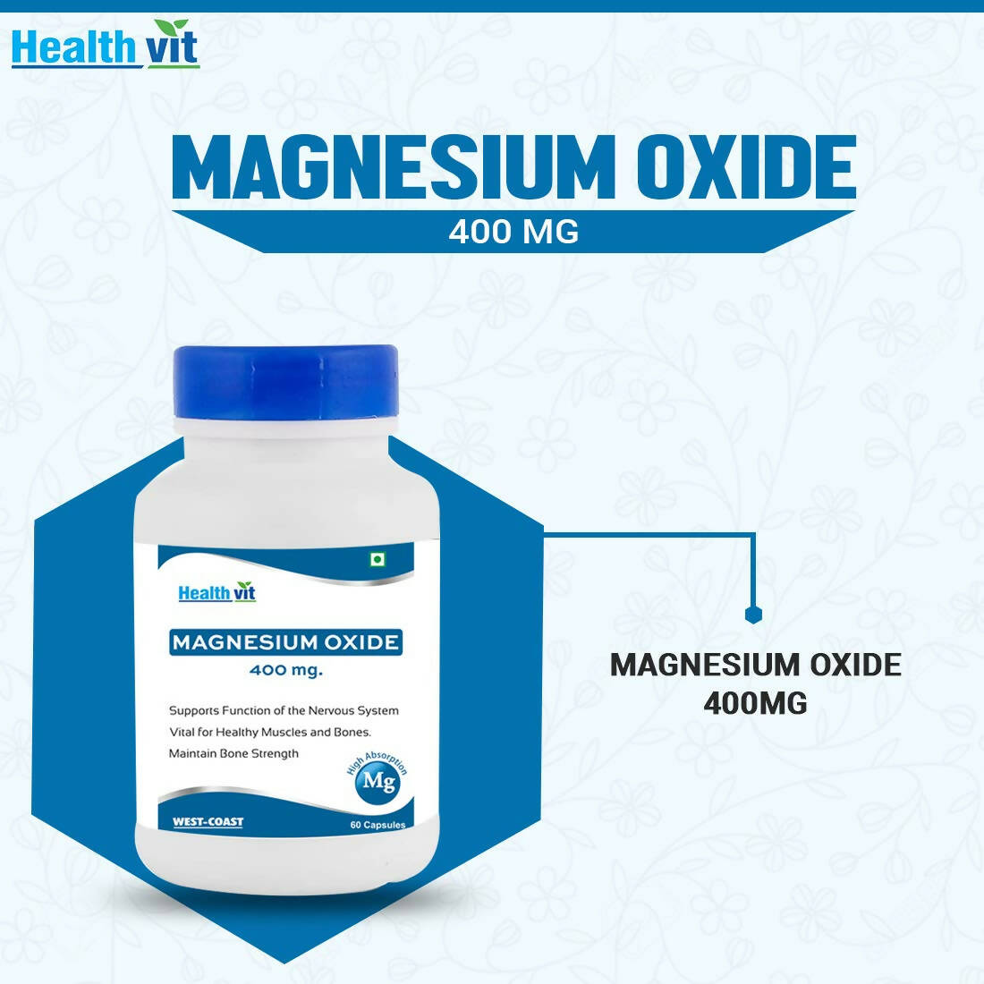 Healthvit Magnesium Oxide 370mg Capsules | Swadesiicart