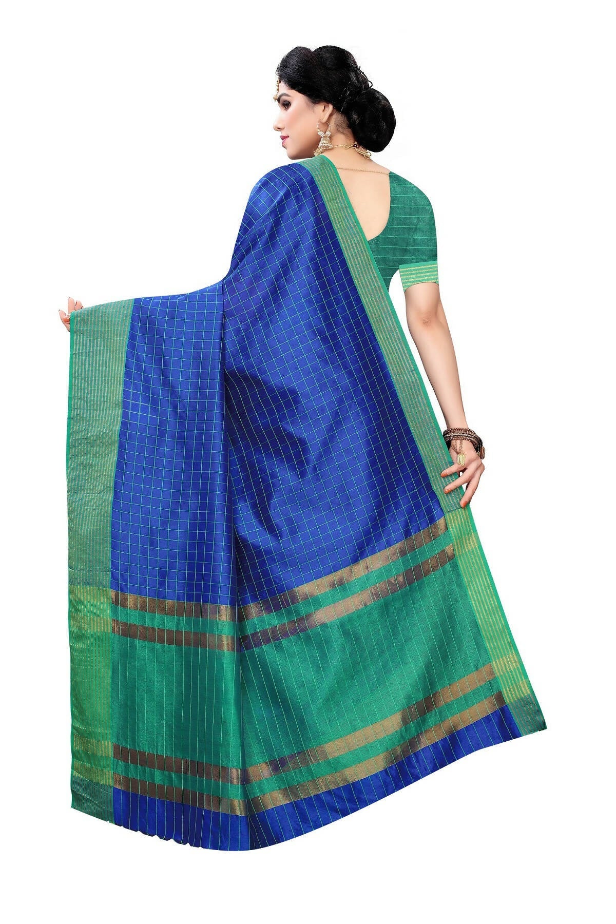 Vamika Blue Cotton Silk Weaving Saree (Manipuri Blue) | Swadesiicart