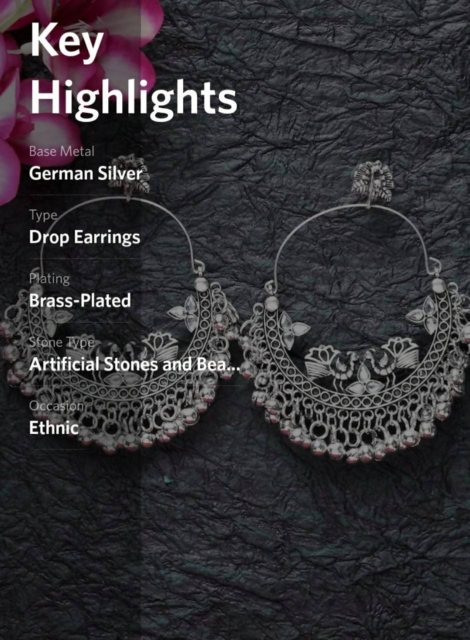 Mominos Fashion Silver-Plated Peacock Design Chandbali Earrings - Swadesiicart