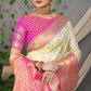 Jyoti Fashion Women's Off White Kanjivaram Silk Zari Woven Saree with Blouse | Swadesiicart