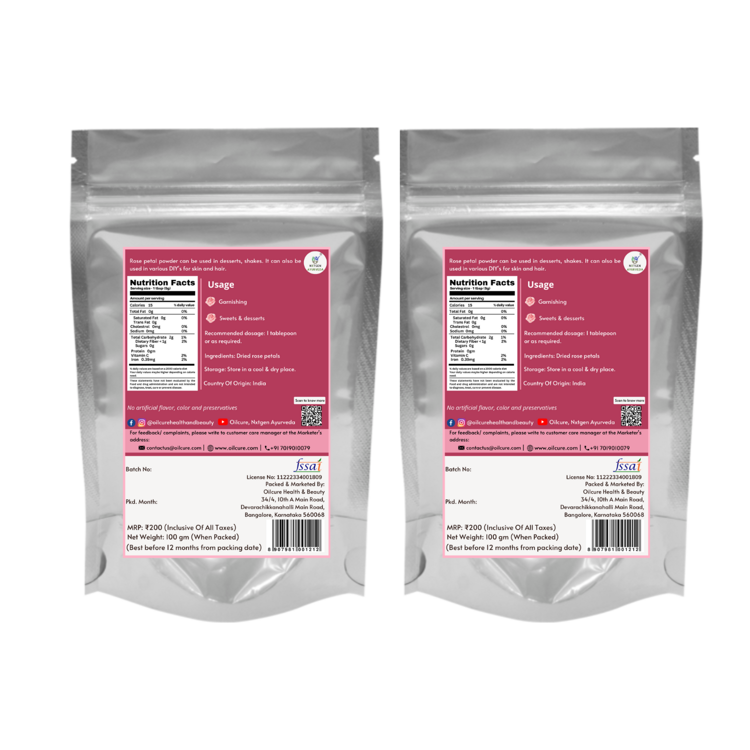 Nxtgen Ayurveda Rose Petal Powder - Swadesiicart