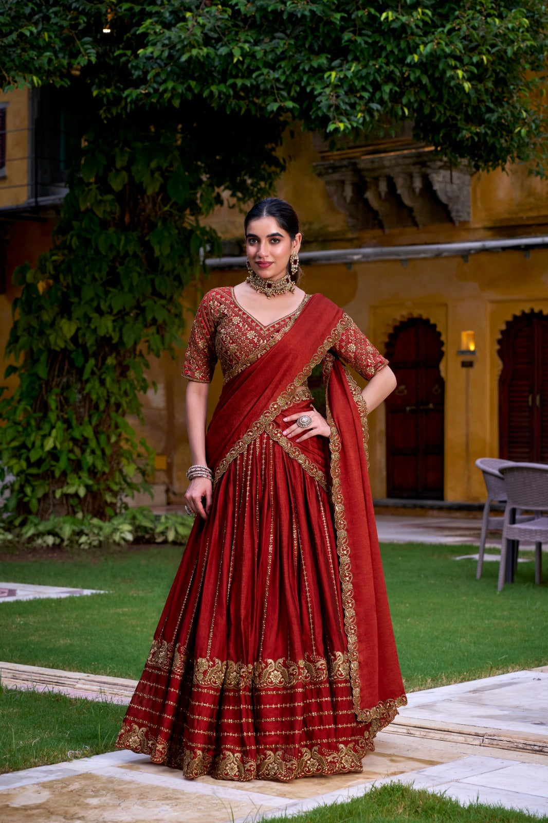 Lorenvalley Fashion Orange Rangoli Crush Sequins and Thread Embroidery Work Lehenga Choli with Dupatta - Swadesiicart