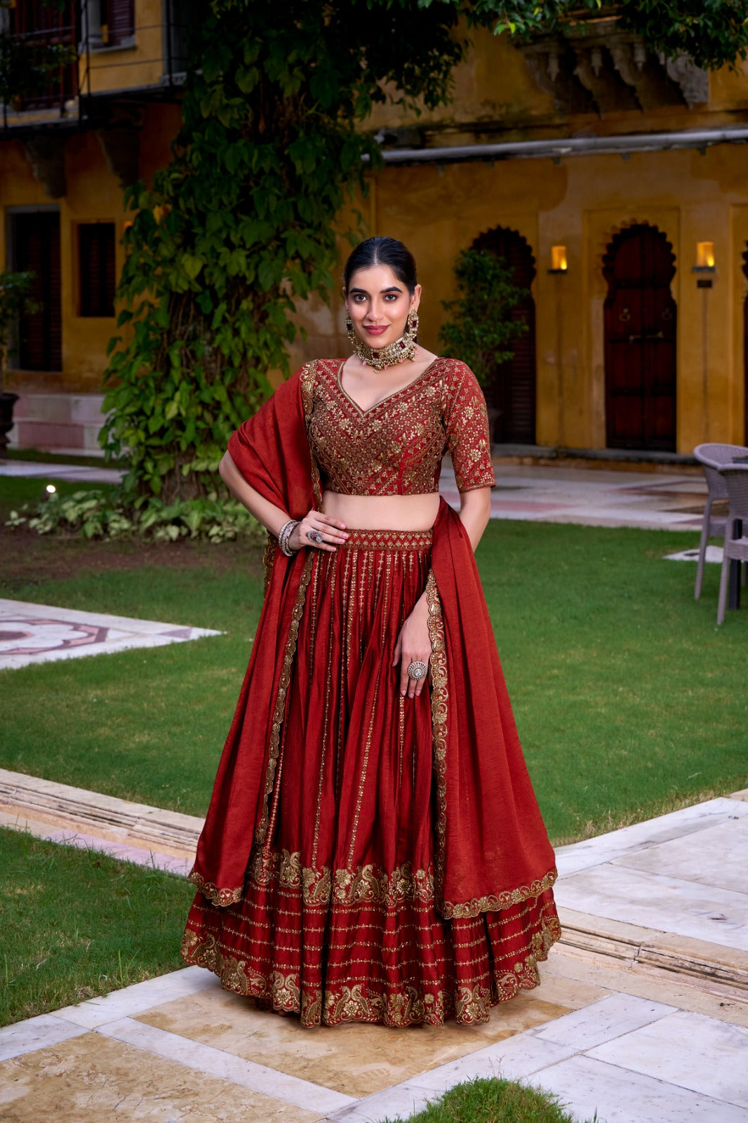 Lorenvalley Fashion Orange Rangoli Crush Sequins and Thread Embroidery Work Lehenga Choli with Dupatta - Swadesiicart