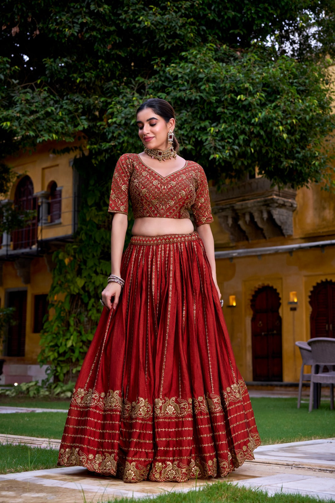 Lorenvalley Fashion Orange Rangoli Crush Sequins and Thread Embroidery Work Lehenga Choli with Dupatta - Swadesiicart