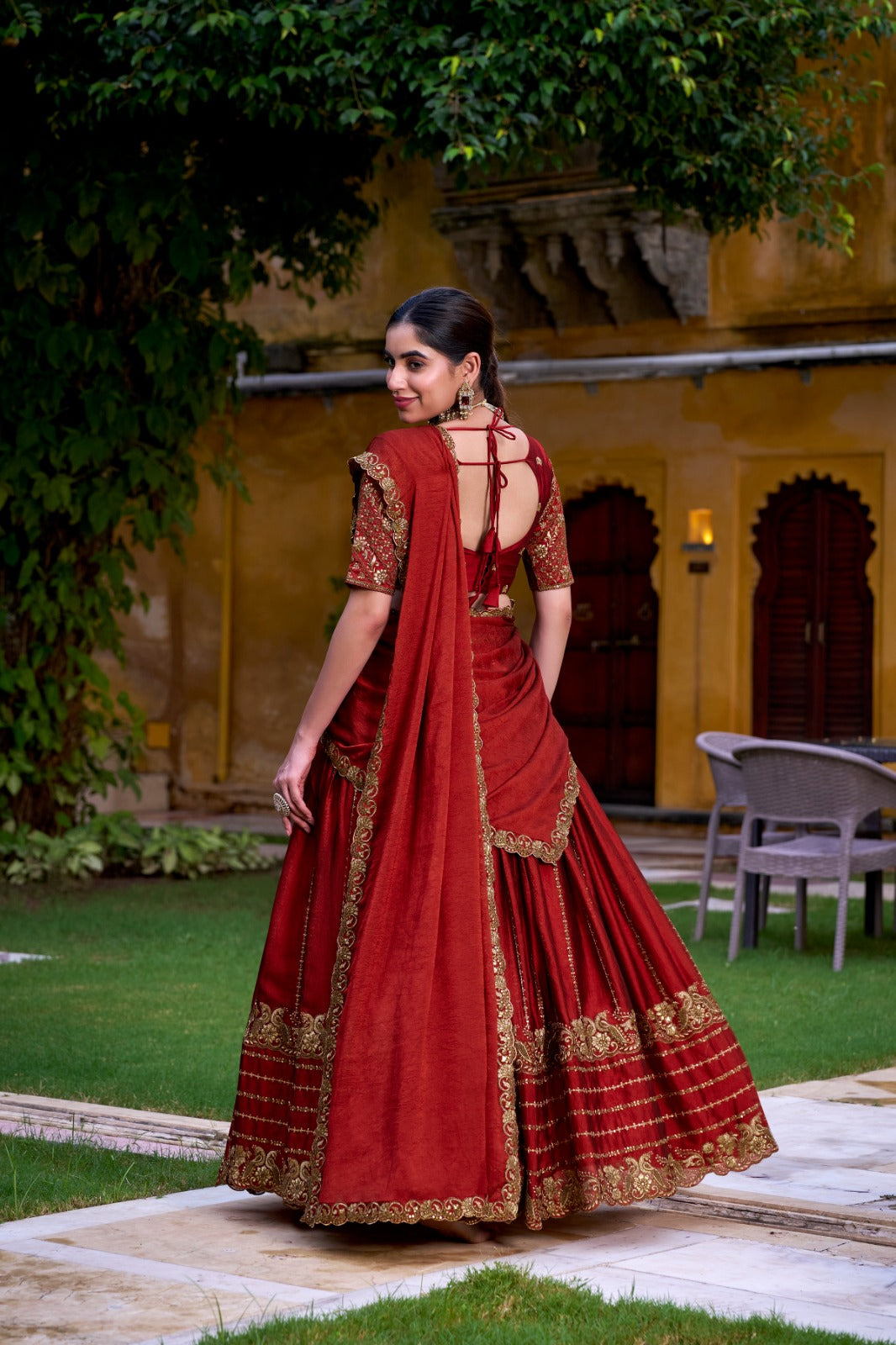Lorenvalley Fashion Orange Rangoli Crush Sequins and Thread Embroidery Work Lehenga Choli with Dupatta - Swadesiicart
