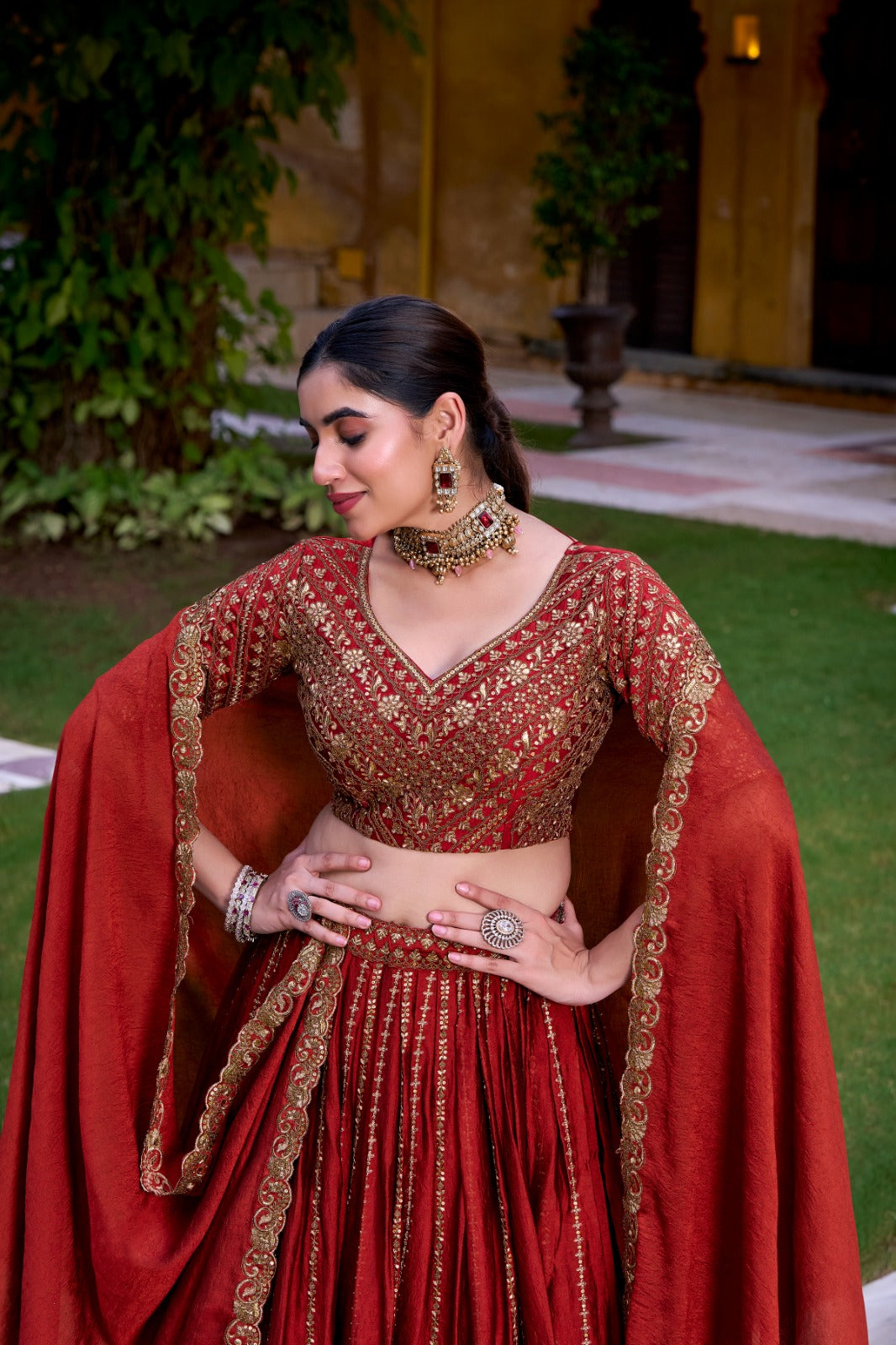Lorenvalley Fashion Orange Rangoli Crush Sequins and Thread Embroidery Work Lehenga Choli with Dupatta - Swadesiicart