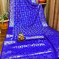 Anaita Blue Soft Satin Silk Bandhej Print Saree With Kanchi Zari Weaving Border