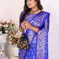 Anaita Blue Soft Satin Silk Bandhej Print Saree With Kanchi Zari Weaving Border