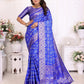 Anaita Blue Soft Satin Silk Bandhej Print Saree With Kanchi Zari Weaving Border
