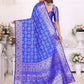 Anaita Blue Soft Satin Silk Bandhej Print Saree With Kanchi Zari Weaving Border