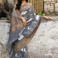 Joban Fashion Silver Grey Pure Crepe Pure Handloom Banarasi Silk Saree | Swadesiicart