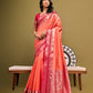 Vishnu Weaves Women's Peach Raw Silk Zari Woven Saree with Blouse - Swadesiicart