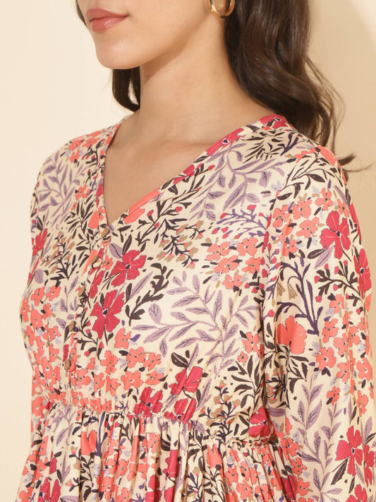 Janasya Women's Multicolor Moss Floral Printed Casual Flared Co-ords - Swadesiicart