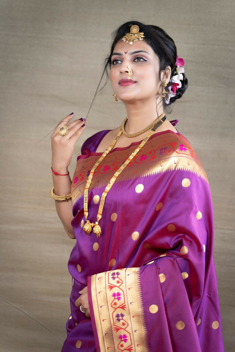 Jyoti Fashion Women's Purple Paithani Silk Zari Woven Saree with Blouse | Swadesiicart