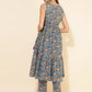 Janasya Women's Blue Cotton Floral Printed Casual Flared Kurta Set | Swadesiicart