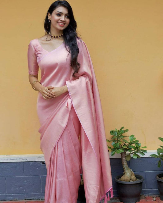 DEIANA'S Beautiful Designer Golden zari Soft Lichi Silk Saree - Pink - Swadesiicart