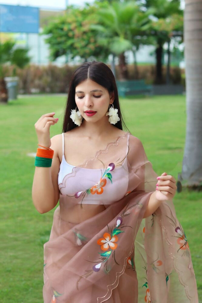 Vamsee Urmila Brown Organza Saree - Swadesiicart