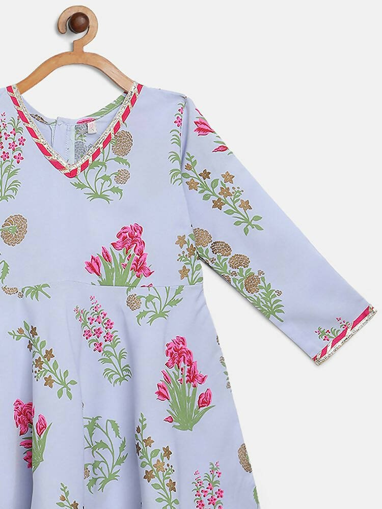 Ahalyaa Blue Crepe Printed Kids Kurta With Harem Pants For Girls | Swadesiicart