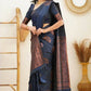 DEIANA'S Beautiful Designer Golden zari Soft Lichi Silk Saree - Navy Blue - Swadesiicart