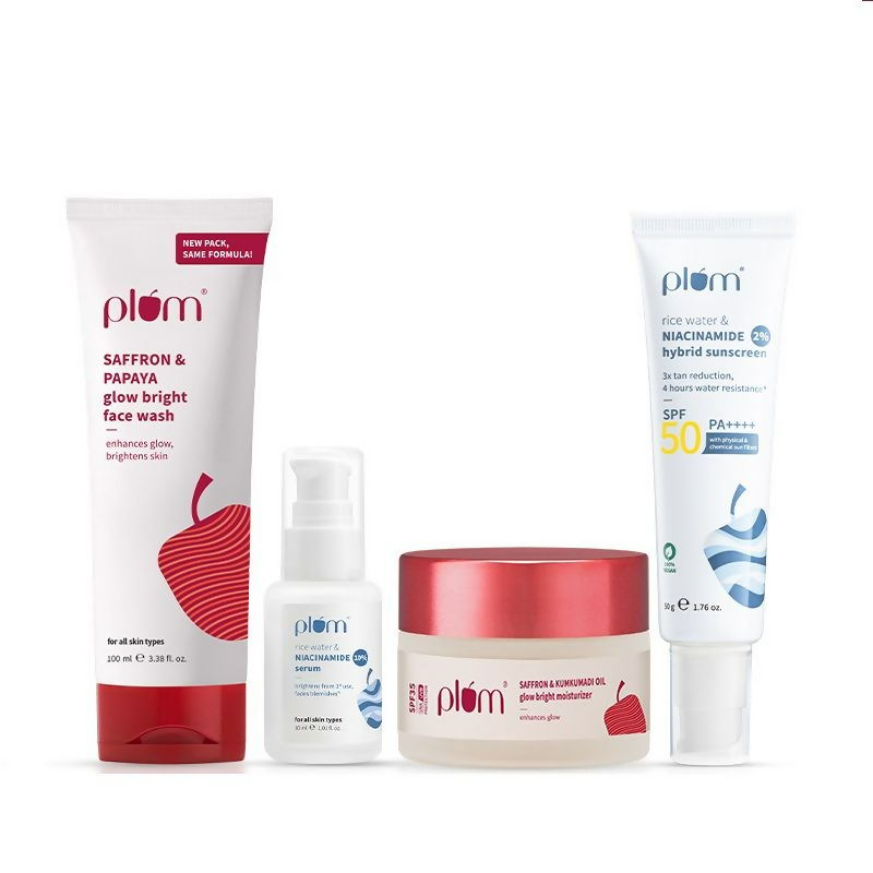 Plum CSMS Combo - Saffron Face Wash & Moisturizer & Niacinamide Face Serum & SPF Sunscreen - Swadesiicart