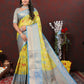 Lorenvalley Fashion Yellow Cotton Woven Design Zari Meenakari Weaving Saree - Swadesiicart