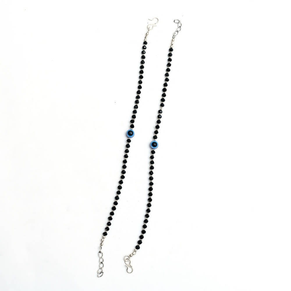 Mominos Fashion Kamal Johar Nazariya Silver With Black Crystals Anklets | Swadesiicart