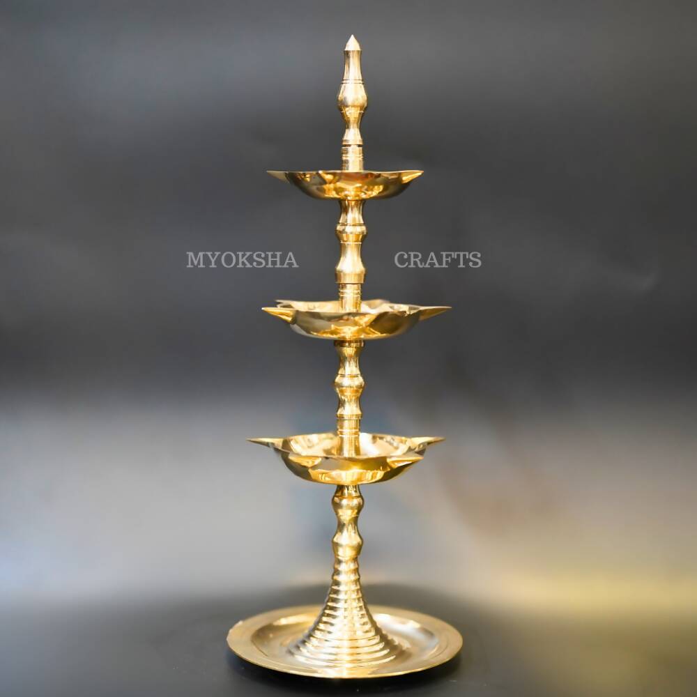 Brass Three-Step Diya - Swadesiicart