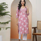 Vaasva Women Nude Pink Cotton Printed Straight Kurti With Pant - Swadesiicart