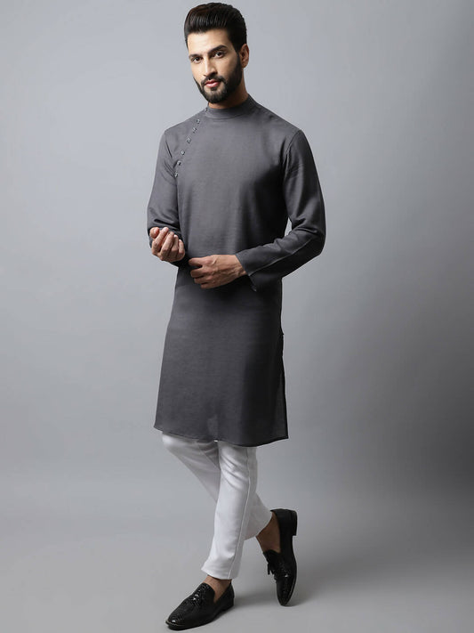 Even Apparels Grey Color Pure Cotton Men's Kurta With Side Placket (SLD1202) | Swadesiicart