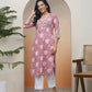 Vaasva Women Nude Pink Cotton Printed Straight Kurti With Pant - Swadesiicart